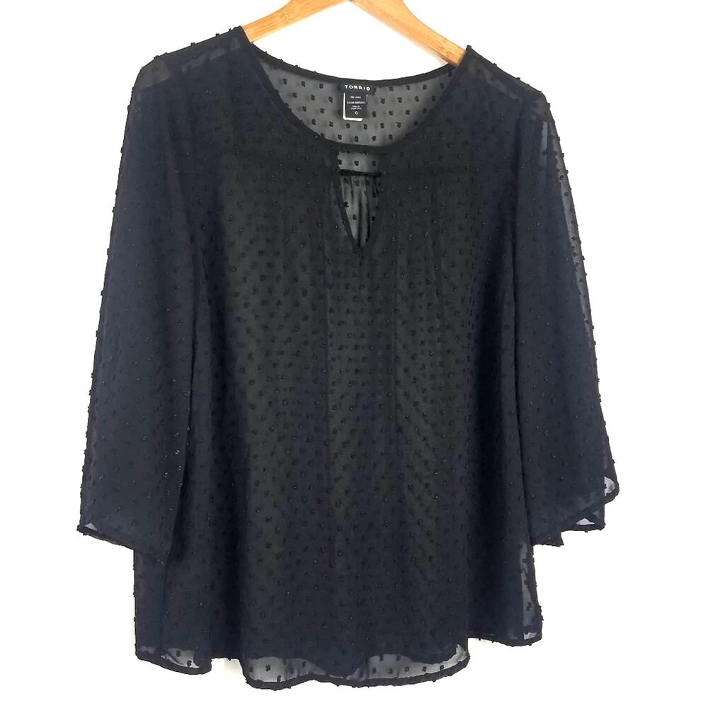 Torrid | Sheer Polka Dot Bell Sleeve Blouse Black